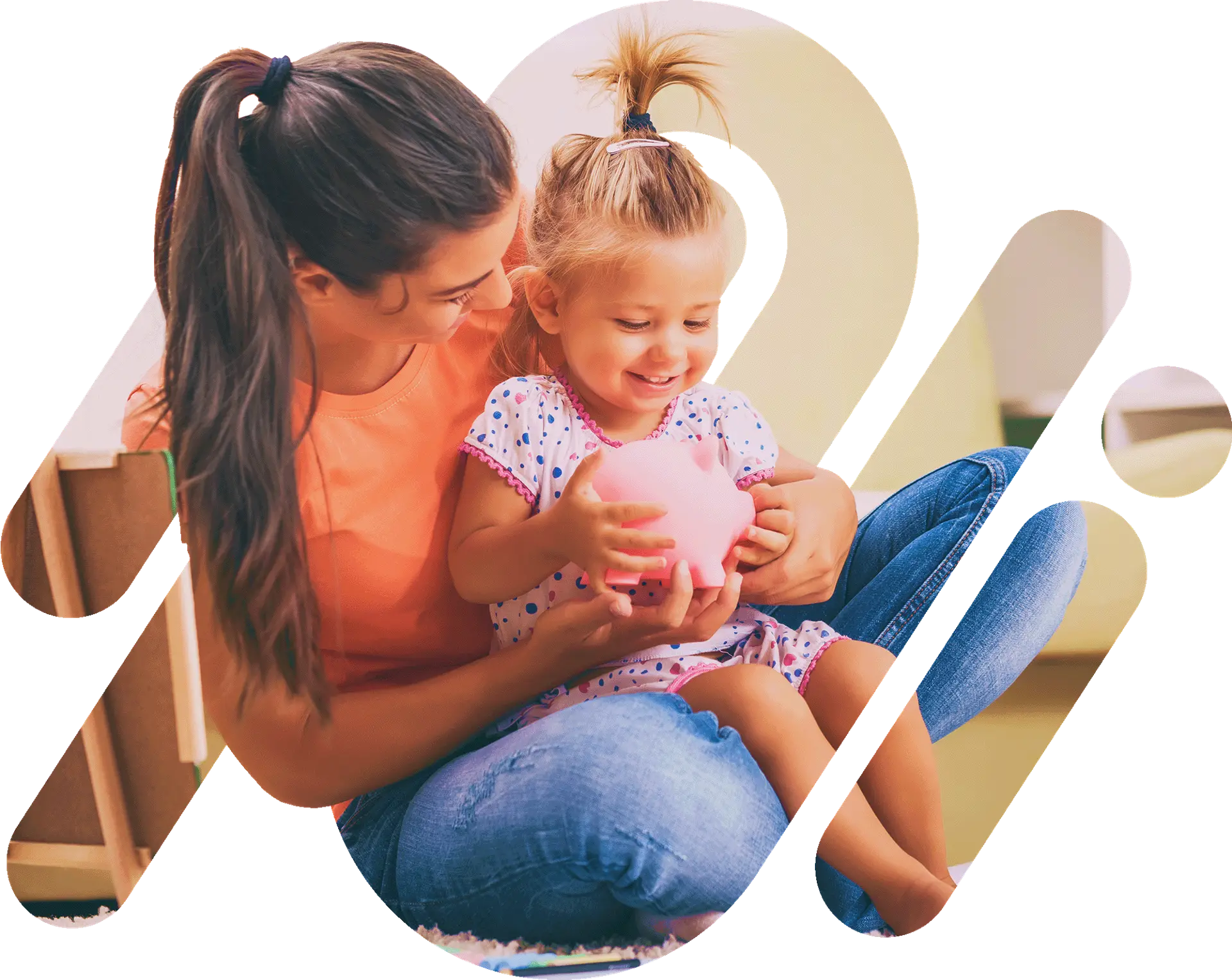 Mum and daughter holding piggybank