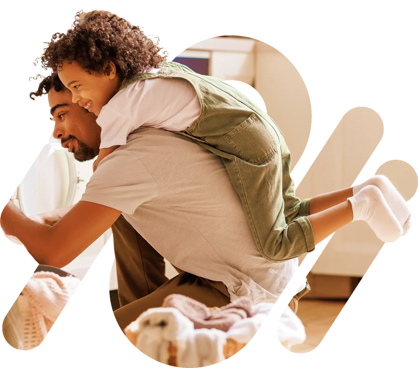 Man and Son using washing machine
