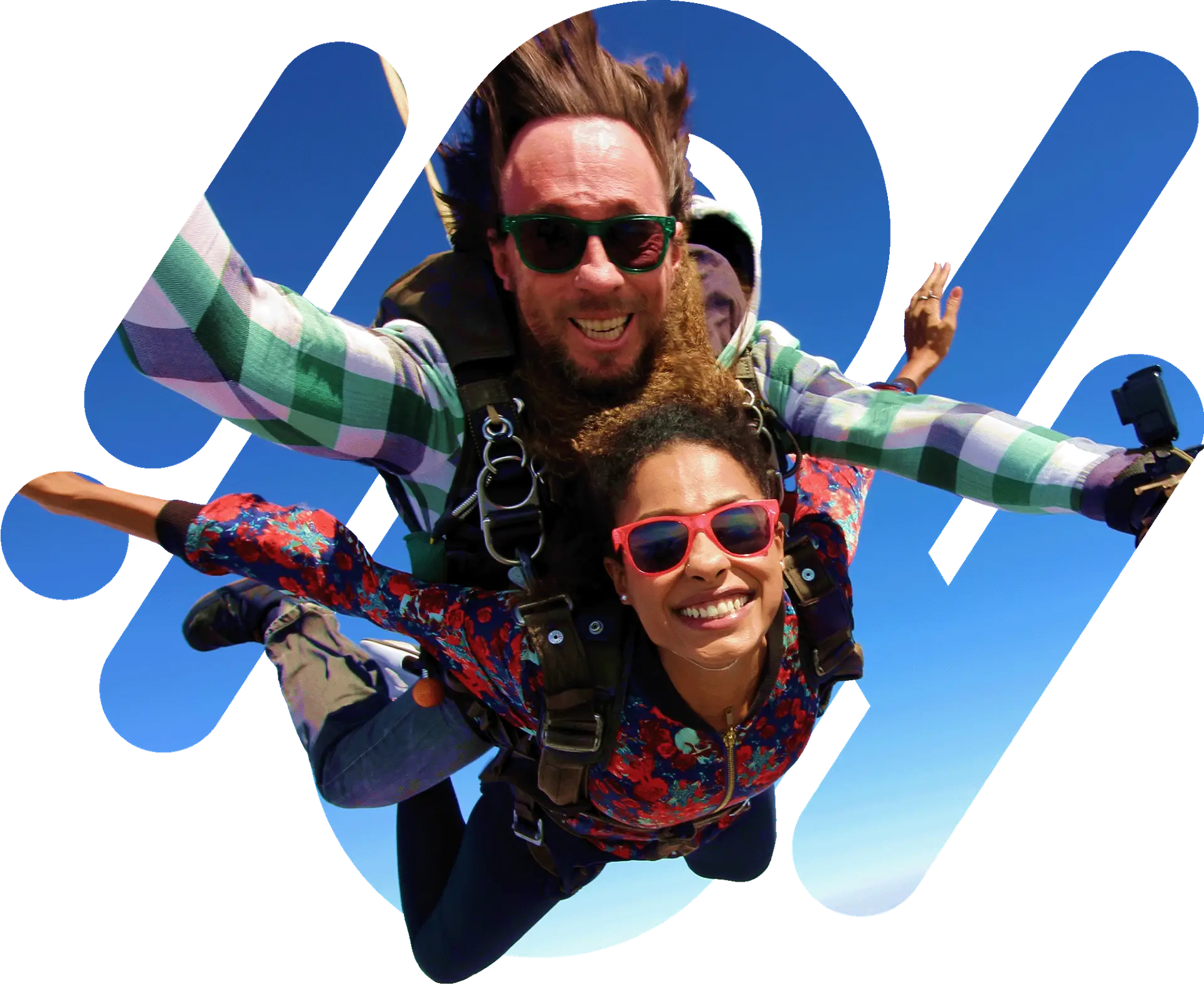 Couple tandem skydiving