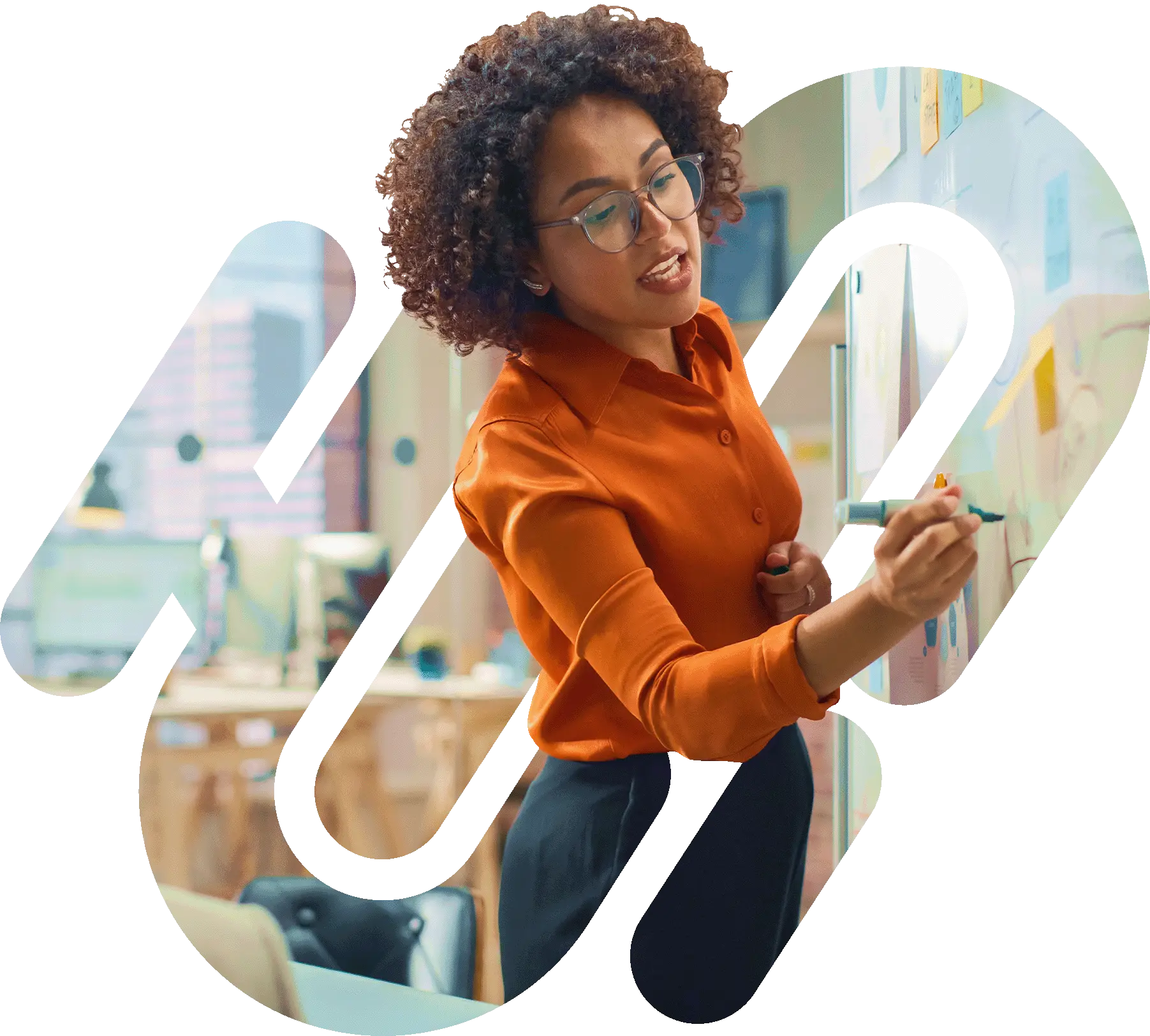 Business woman using whiteboard
