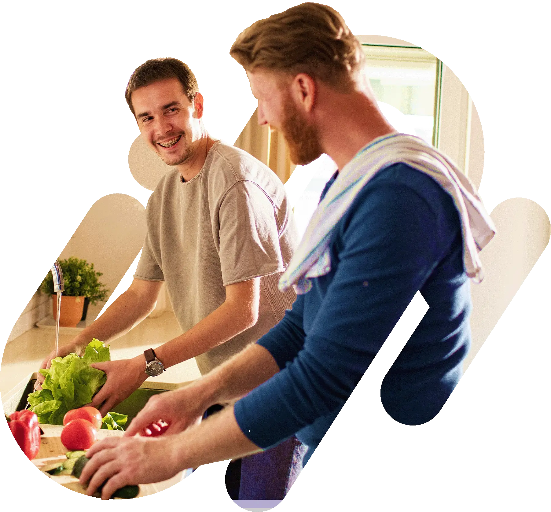 Men cooking in kitchen