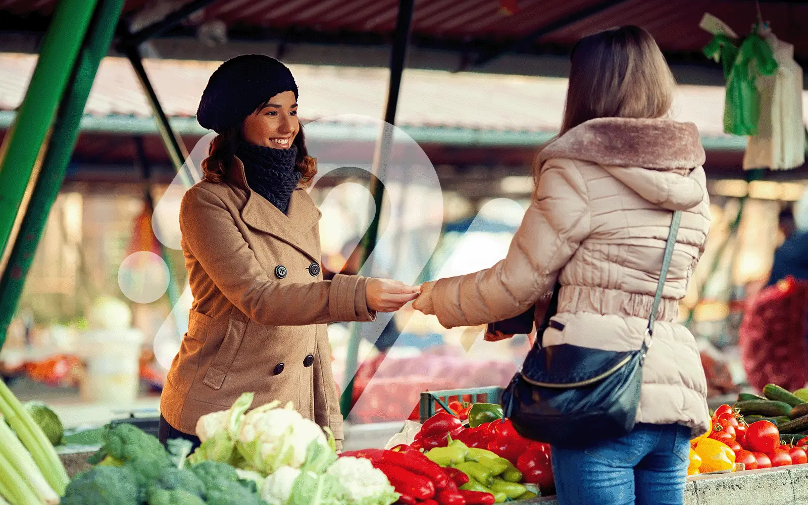 Women at Market Paying