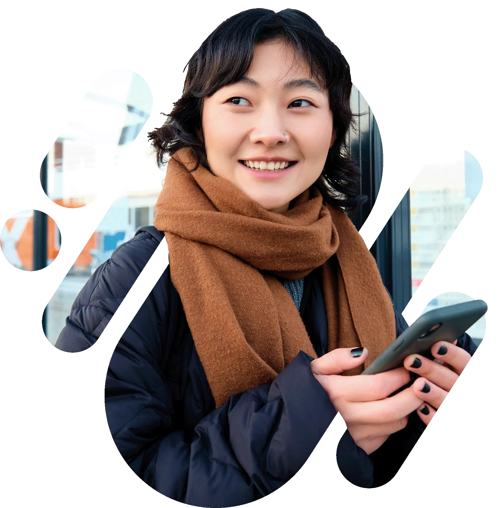 Woman on phone at bus stop