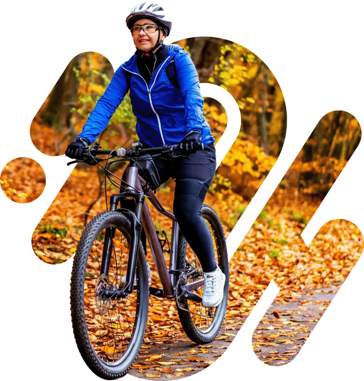 Woman on bike during autumn
