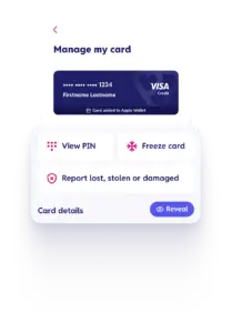 Image showing the manage my card section in the vanquis app